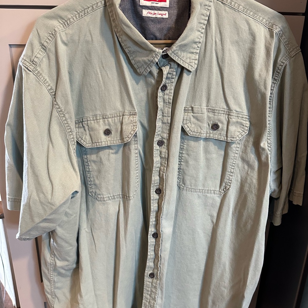 Men's Wrangler Mint Green Button-Up Short Sleeve Shirt 2XLG Pre Owned Excellent